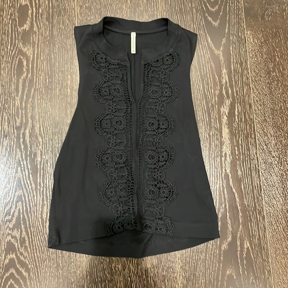 Black tank with see-through lace detail on front, Size XS